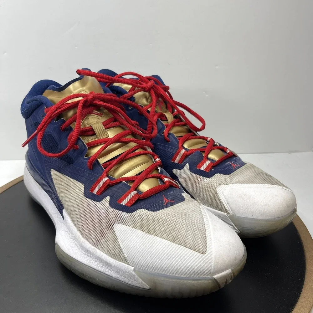 Jordan Zion 1 USA Basketball Shoes Men Size 13 Mid Top Blue Gold White Patriotic